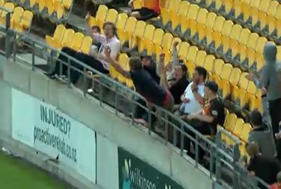 <b>A cricket fan in New Zealand is making worldwide headlines after reaching over a boundary fence to take a spectacular catch.</b><br/><br/>He was at a Twenty20 match between Auckland Aces and Wellington Firebirds when English allrounder Luke Wright blasted the ball in his direction.<br/><br/>His effort sparked a wild cheer around the ground and is now drawing comparisons with some of the greatest catches ever seen in the stands. How do you rate it among these?<br/><br/><br/><br/><br/><br/>