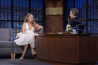Blake Lively reflected on her year filled with the "highest highs and the lowest lows" in an interview with Seth Meyers on May 1. **This image is for use with this specific article only** 