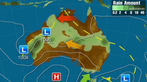 Monday: A broad region of low pressure which spans from WA to southeast QLD could produce widespread showers and storms, potentially heavy over WA. Cool winds in the wake of a front will bring showers to VIC and TAS.(Weatherzone)