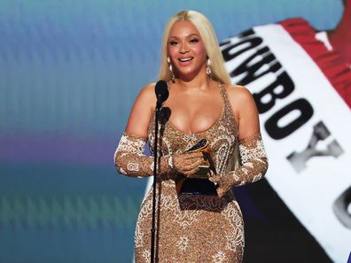 Beyoncé accepts the Album of the Year award for COWBOY CARTER with Blue Ivy Carter onstage during the 67th Annual GRAMMY Awards at Crypto.com Arena on February 2, 2025 in Los Angeles, California. 