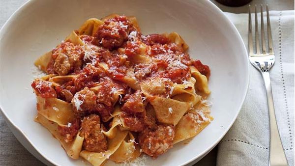 Pappardelle with pork sausage & salami