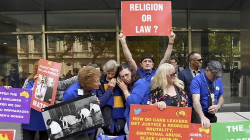 Protesters outside the County Court during the sentencing.