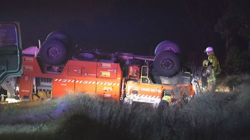 A fire truck has rolled over at Jennings, NSW.