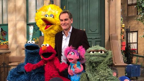 Liam Bartlett with the long-time favourties from Sesame Street.