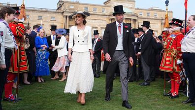 LONDON, ENGLAND - May 8: Catherine, Princess of Wales, and Prince William, Prince of Wales, during a Royal Garden Party at Buckingham Palace on May 8, 2026 in London, England. (Photo by Aaron Chown - WPA Pool/Getty Images)