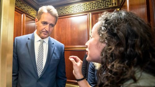"Look at me and tell me that it doesn't matter what happened to me," 23-year-old Maria Gallagher said to Senator Flake.
