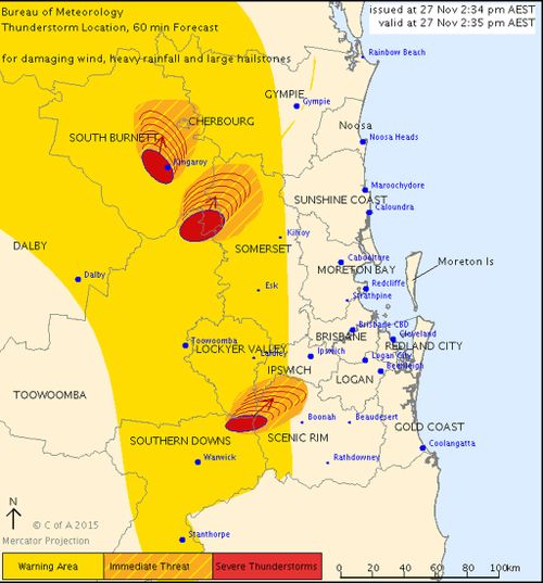 BOM warns damaging winds, flash flooding and large hail are likely in parts of southeast Queensland