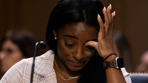 U.S. Olympic gymnast Simone Biles testifies during a Senate Judiciary hearing about the Inspector General's report on the FBI's handling of the Larry Nassar investigation on Capitol Hill, on September 15, 2021 in Washington, DC.