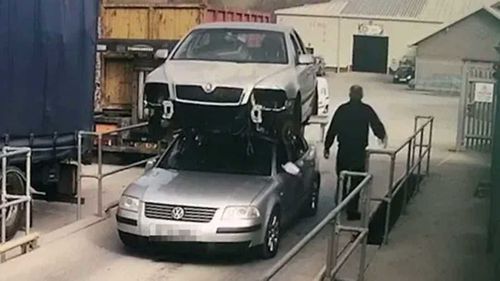 Glyndwr Wyn Richards strapped a Skoda to the roof of his Volkswagen.