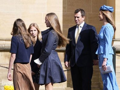 Isla Phillips, Harriet Sperling's daughter Georgina and Savannah Phillips leave after attending the Easter service at St George's Chapel, Windsor Castle, Berkshire. Date of photo: Sunday April 5, 2026