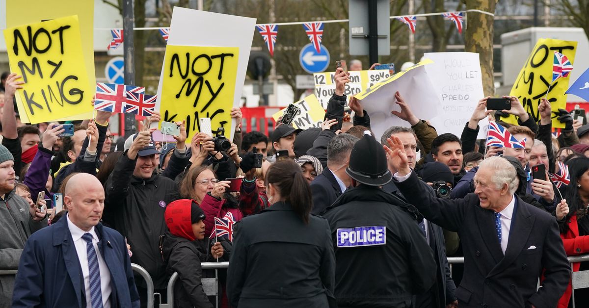 Kign Charles met with protesters shouting Not My King at Milton Keynes ...