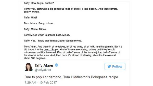 Tom Hiddleston's bolognese