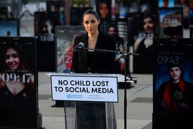 Meghan Markle, Duchess of Sussex, attends the inauguration of the Lost Screen Memorial ahead of the opening of the 79th World Health Assembly at Place des Nations on May 17, 2026 in Geneva, Switzerland.