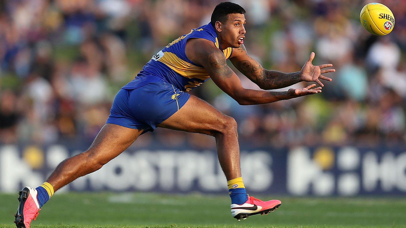 Tim Kelly marks the ball during the 2020 Marsh Community Series AFL match between the West Coast Eagles and the Fremantle 