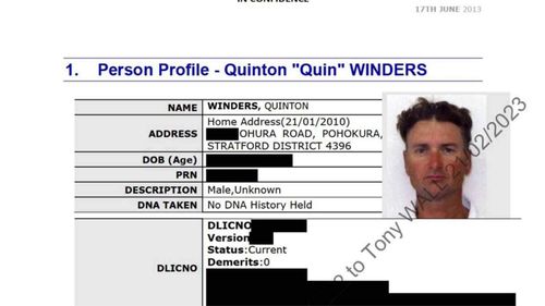 A profile drawn up for Quin Winders, killer of George Taiaroa.