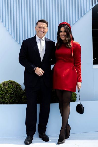 Karl Stefanovic and Sarah Abo at the 2025 Melbourne Cup, November 4, 2025