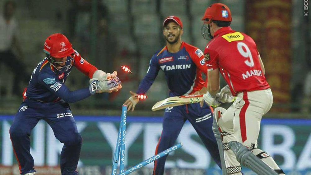 Shaun Marsh gets stumped during the Kings XI Punjab's loss to the Delhi Daredevils. (Supplied)  