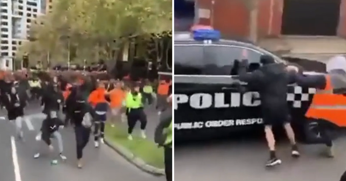 Melbourne Protest Protesters Filmed Kicking Smashing Windows Of Police Vehicles In Melbourne S Cbd