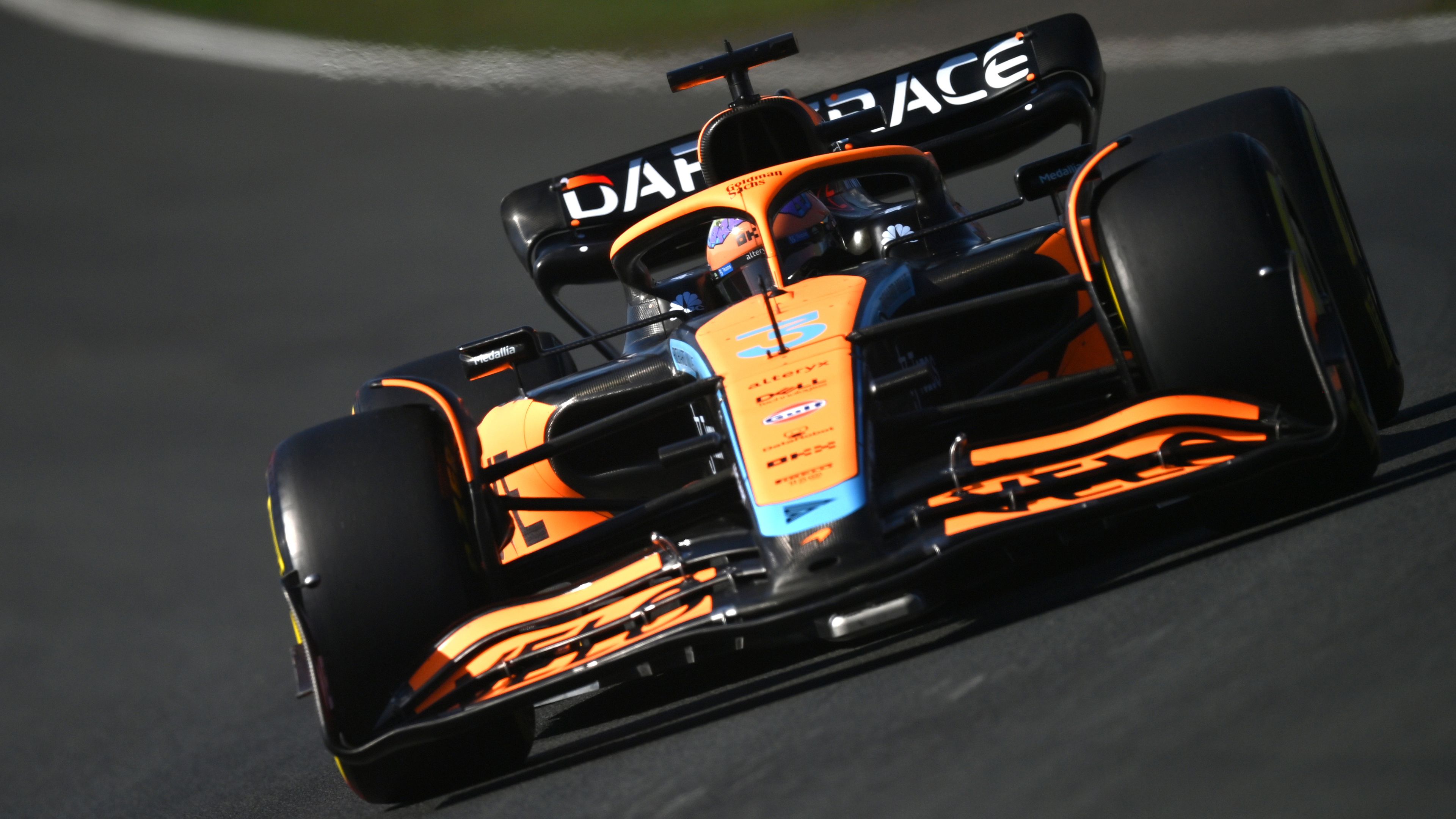 Daniel Ricciardo of Australia driving the (3) McLaren MCL36 Mercedes on track during final practice ahead of the F1 Grand Prix of The Netherlands at Circuit Zandvoort on September 03, 2022 in Zandvoort, Netherlands. (Photo by Dan Mullan/Getty Images)