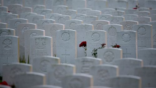 Rows of headstones marking the graves at Tyne Cot Commonwealth War Graves Commission Cemetery in Passchendaele, Belgium. (Getty)