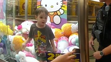 Three-year-old Ethan found himself trapped in a claw machine at Capalaba, Brisbane.