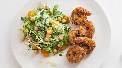 <p>Recipe: <a href="http://kitchen.nine.com.au/2016/05/05/14/26/zigis-falafelcoated-prawns" target="_top">Zigi's falafel coated prawns</a></p>