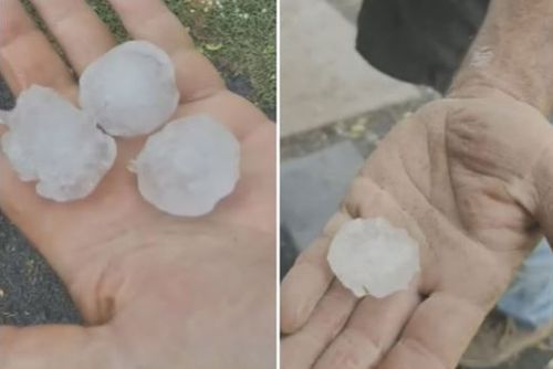 Four-centimetre pieces of hail fell in Beaudesert, west of the Gold Coast, in the short-lived wave of storms.