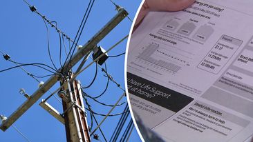 Electricity lines and a power bill.
