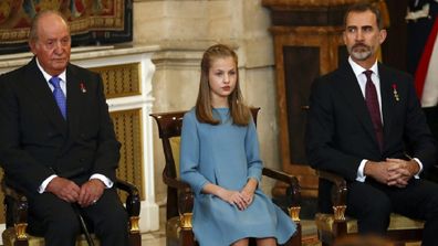 Spain's former King Juan Carlos, left, Princess Leonor and King Felipe in 2018.