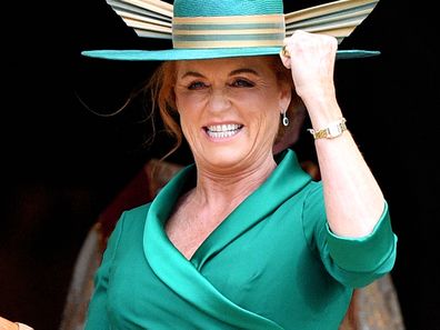 WINDSOR, UNITED KINGDOM - OCTOBER 12: (EMBARGOED FOR PUBLICATION IN UK NEWSPAPERS UNTIL 24 HOURS AFTER CREATE DATE AND TIME) Sarah Ferguson, Duchess of York attends the wedding of Princess Eugenie of York and Jack Brooksbank at St George's Chapel on October 12, 2018 in Windsor, England. (Photo by Pool/Max Mumby/Getty Images)