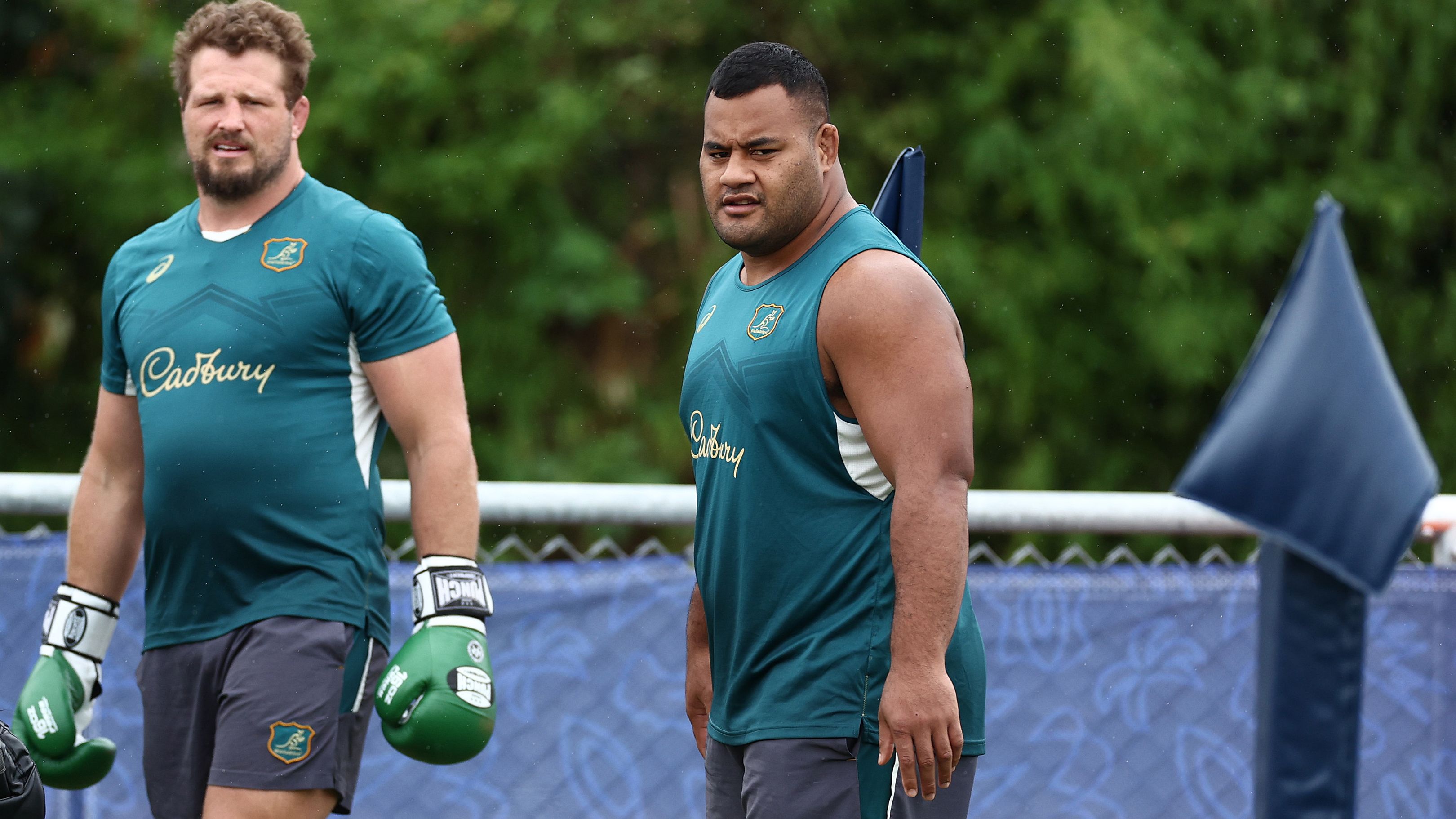 James Slipper and Taniela Tupou during a Wallabies training session.