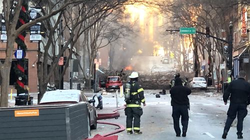 Police and fire respond to an explosion Christmas morning in Nashville.