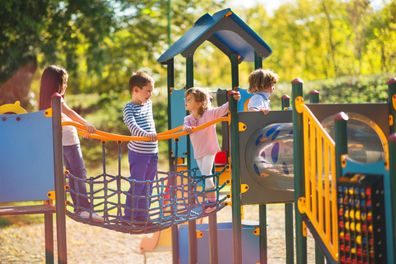 Kids playing at the park. Kids playdate.