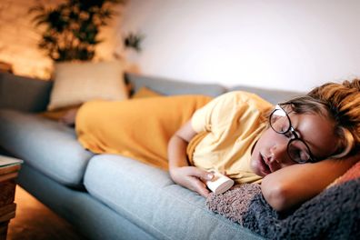 Women fall asleep while watching tv