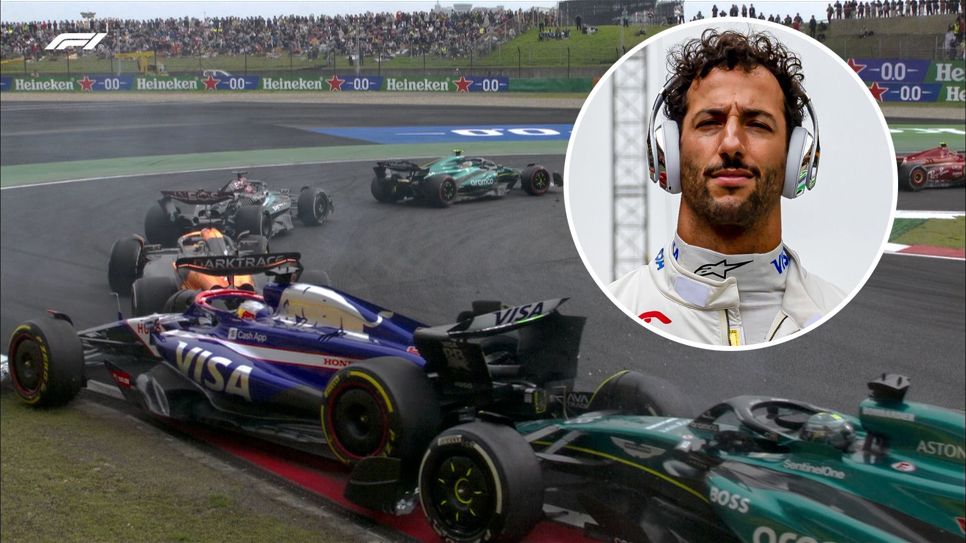 Lance Stroll crashed into the back of Daniel Ricciardo during the Chinese Grand Prix. Inset, Daniel Ricciardo.