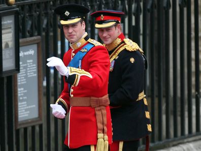 Britain's Prince William and Prince Harry arrive at Westminster Abbey in central London for the Royal Wedding 2011