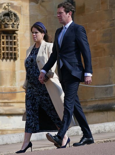 Princess Eugenie and Jack Brooksbank attend the Easter Mattins Service at Windsor Castle on April 9, 2023 in Windsor, England.  