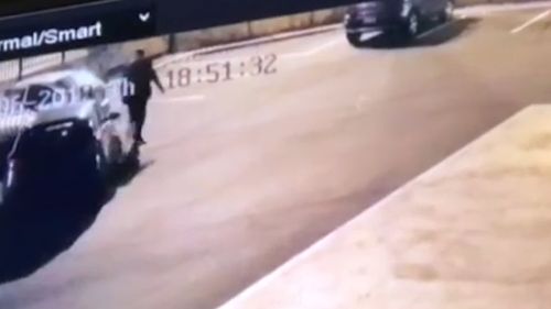 The car drives straight at the man and takes him out. Picture: 9News