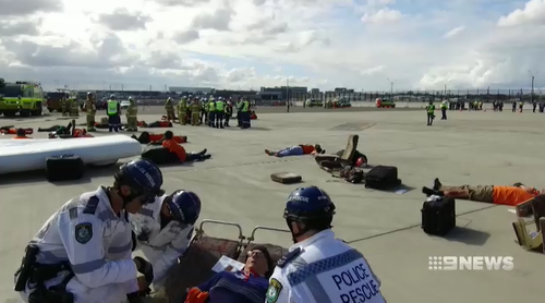 The exercise was a drill for if a plane crash did happen at Sydney Airport.