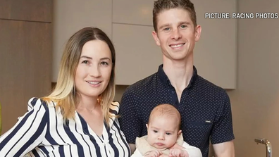 Jye McNeil is pictured alongside his wife Jessica Payne and young son. 