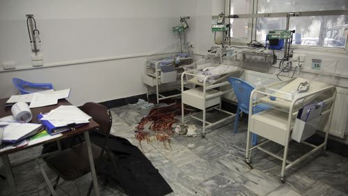 Bloodstains on the floor of a maternity hospital in Kabul.