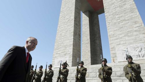 President Recep Tayyip Erdogan at the Gallipoli memorial earlier this week.