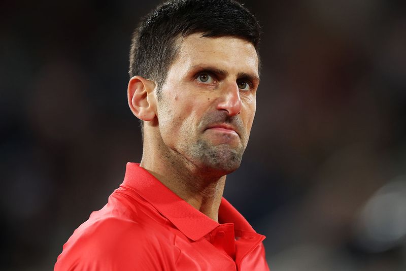  Novak Djokovic of Serbia reacts against Rafael Nadal 