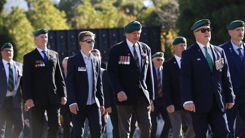 MELBOURNE, AUSTRALIA - 2026/04/25: Former servicemen and women participate in the annual Anzac Day march . Veterans, current service members and their families marched through Melbourne during the annual ANZAC Day Commemoration March, honouring Australians and New Zealanders who served in wars, conflicts, and peacekeeping missions. The march forms part of broader ANZAC Day commemorations remembering the legacy of the Gallipoli campaign and the sacrifices of defence personnel. (Photo by Ye Myo Kh