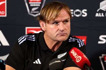 Scott Robertson of the All Blacks speaks to the media.