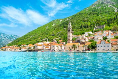 Beautiful summer landscape with the historic town of Perast on the shore of the Boka Bay - Bay of Kotor, Montenegro