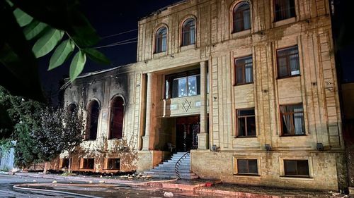 The aftermath of an attack at a synagogue in Derbent, Dagestan.