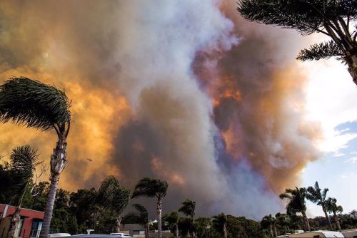 The fire has cut off the residents of Tathra after it crossed the Bega River. (Chris Bowles/ Facebook)