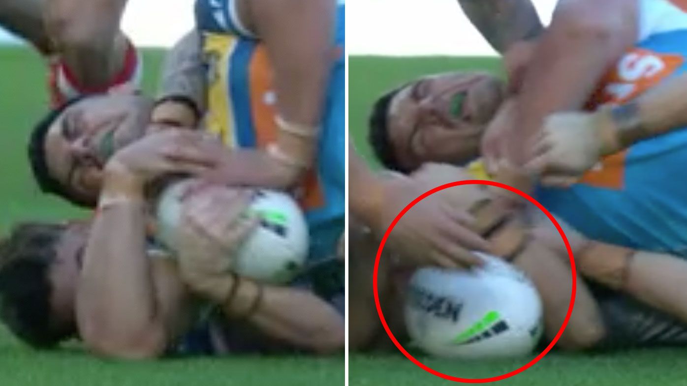 The NRL bunker ruled Jack Bird stripped the ball and then grounded it in the in-goal