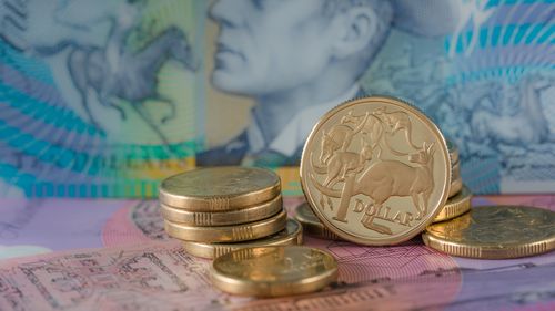 One and Two Dollar Coins Australian 10 and 5 dollar notes successful nan inheritance - Australian Currency